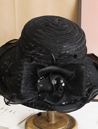  Fascinator aus Spitze mit breiter Krempe, Kentucky-Derby-Hut für Damen, Tea-Party-Fascinator-Kappe, Kirchenhochzeitskappe mit Blume