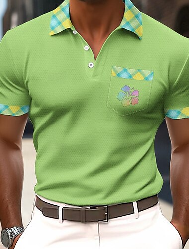  Homme Graphique Chemises Polo Gaufre Manche Courte Polos Chemises à Col Vêtement décontracté de travaile Affaires Tenue quotidienne Boutons Avec Poches Impression 3D Été Jaune Bleu Vert