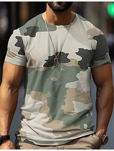  Homens Camisetas Camisa de manga curta T-shirt Manga Curta Crewneck Primavera & Outono Padrão Moda Designer Imprimir Férias Rua Para Noite Verde Menta Verde Verde Claro Top Tee para Homens