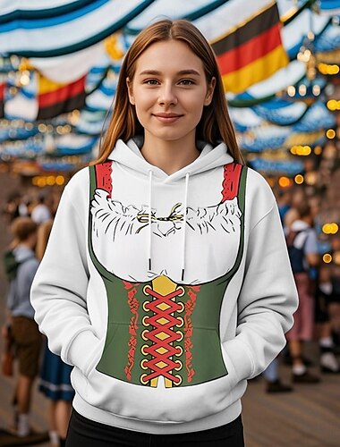  Cerveza Oktoberfest Sudadera Estampado Bolsillo delantero Gráfico Para Mujer Adulto Carnaval Cerveza Oktoberfest Impresión 3D Vacaciones Fiesta