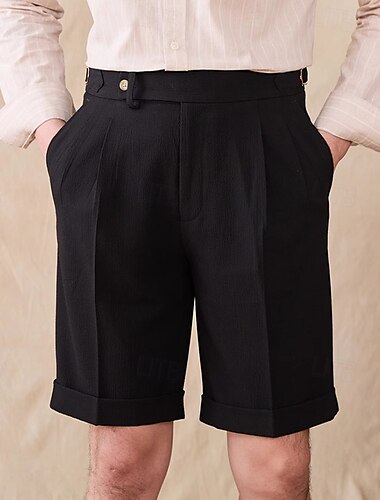  Herren Shorts Schicke Shorts Strandshorts Gurkha-Hose Tasche Gerader Schnitt Einfach Komfort Bügelfrei Knielang Outdoor Büro Geschäft Elegant Mode Schwarz Weiß