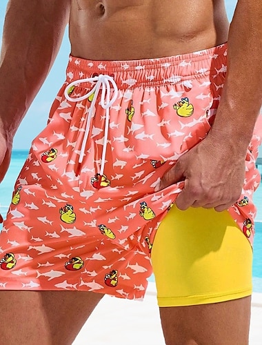  Herr Badshorts Boardshorts Mönster Snabbtorkande Andningsfunktion Snörning Elastisk midja Med kompressionsfoder Semester Strand Hawaiisk Ledigt Sjöblå Rodnande Rosa