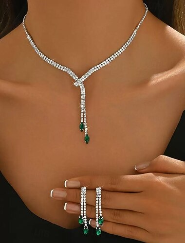  Set di gioielli da sposa, 1 set di orecchini con zirconi e strass, collana, elegante e raffinato set di gioielli da donna per matrimoni, feste e occasioni speciali.