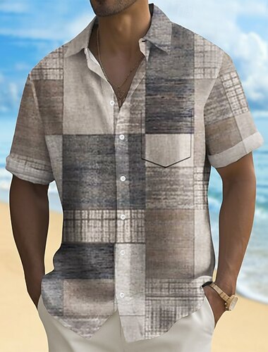  Homme Géométrique Bloc de Couleur Grille / Carreaux Chemise Chemise d'été Chemise Boutonnée Manche Courte Mode Décontractée Vacances Fête Vêtements de rue Été Col Rabattu Impression 3D Une poche