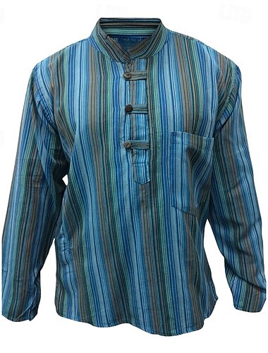  Voor heren Overhemd Popover-shirt Zomer overhemd Normaal shirt Strand hemd Rood blauw Donkerblauw Koffie Lange mouw Streep Band Kraag Vakantie Hawaii Kleding Polyester Modieus Casual Comfortabel