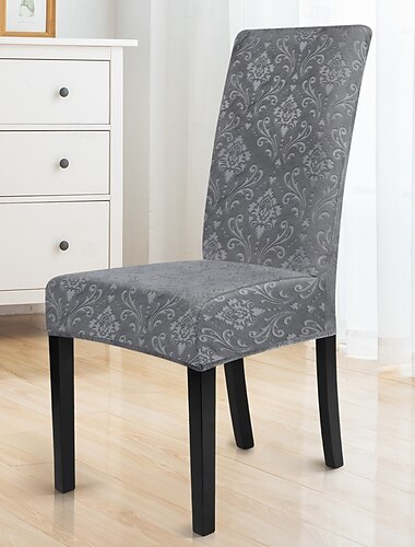  Stretch-Esszimmerstuhlbezug mit Jacquard-Damast-Blumenmuster, körperbetonte Passform, Polyester/Spandex, maschinenwaschbar