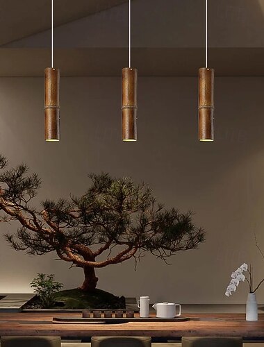  LED-pendellampa i bambu, modern köksö, justerbar pendelbelysning för köksö, svartguld LED-krona för matsal, sovrum, mini-pendelspotlights (1-pack)