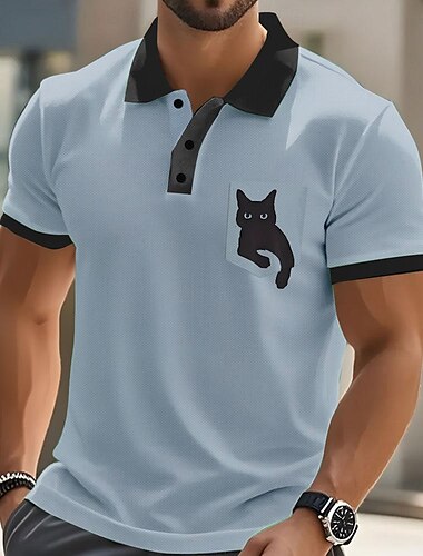  Herren Tiermotiv Katze Polo Kurzarm Polo-Shirts Hemden mit Kragen Business-Casual Outdoor Athleisure Alltagskleidung Knöpfe 3D-Druck Sommer Weiß Hellgrün Leicht Braun