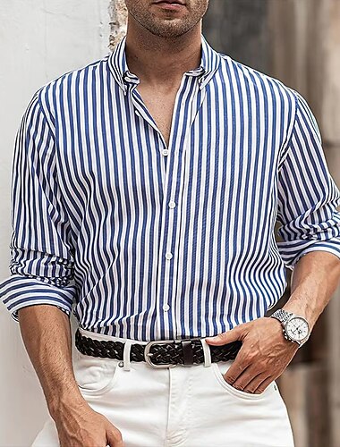  Per uomo Geometrico A righe Camicia Camicia con Bottoni Camicia casual Manica Lunga Moda Casual Formale Vacanza Abbigliamento Quotidiano Estate Primavera Collo ripiegato Stampa 3D camicie con colletto