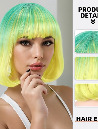  Parrucca Sintetica Liscio Kinky Liscio naturale Taglio Scalato Frangia Dritta Fatto a macchina Parrucca 12 pollici A1 Capelli Sintetici Per donna Classico Confortevole Gradiente di colore Multicolore