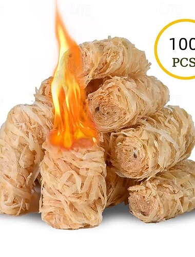  100-delige snelvuurontsteker voor kamperen, hardhoutontsteker voor barbecues, kampvuren en buitenhaarden.