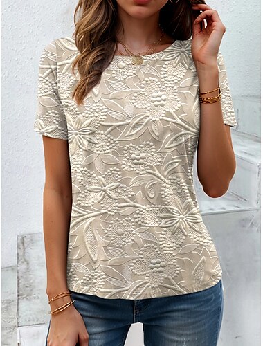  Dames T-shirt 3D Print Bloemen Graphic Planten Vintage Stijlvol Klassiek Korte Mouw Ronde Hals Reguliere Tops Dagelijks Print Roze Khaki Lichtblauw Zomer