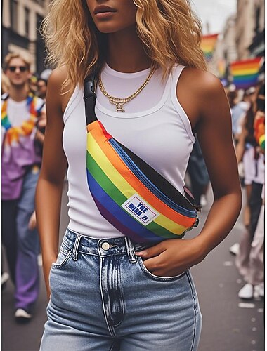 Universelle Hüfttasche mit Regenbogen-Reißverschluss für Damen – farbenfrohe Pride-Hüfttasche mit verstellbarem Schultergurt für LGBT-Festivals, Reisen und den täglichen Gebrauch