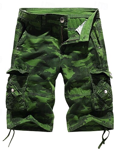  男性用 カーゴショーツ カモショーツ ショーツ サマーショーツ 脚巾着 フラップポケット カモフラージュ 履き心地よい 耐久性 膝丈 日常 アウトドア スポーツ ファッション カジュアル ライトグレー アーミーグリーン