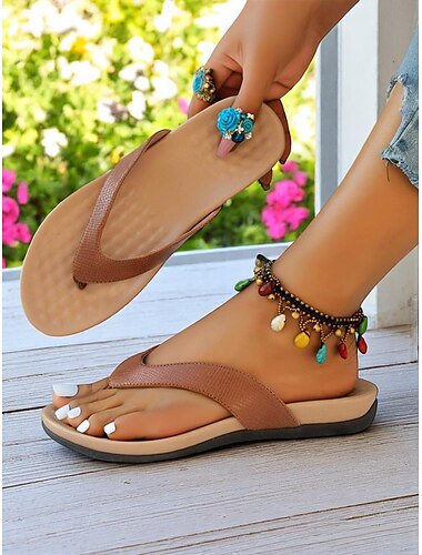  Braune Zehentrenner für Damen mit gepolsterter Sohle – lässige Sommersandalen für den Urlaub und den entspannten Alltag