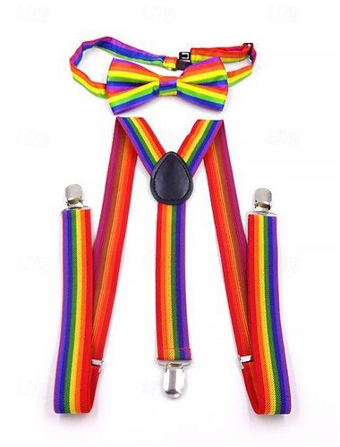  Regenbogen-Set aus Fliege und Hosenträgern – verstellbare elastische Accessoires für Männer und Frauen, lebendiges Pride-Outfit für LGBT-Festivals, Paraden, Partys und Themenveranstaltungen