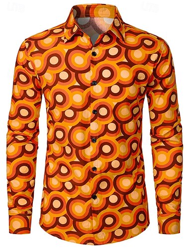  Retro Vintage 1970er Hemd Disco Geometrisch Psychedelisch Herren Halloween Karneval Musikfestival Pride Parade Pride-Monat Erwachsene Hemd