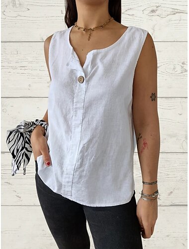  Vrouwen Camisole Tanktop Effen Kleur Eenvoudig Basis Mouwloos V Hals Regulieren Tops Vakantie Knoppen Wit Legergroen Rood Beige Zomer Lente