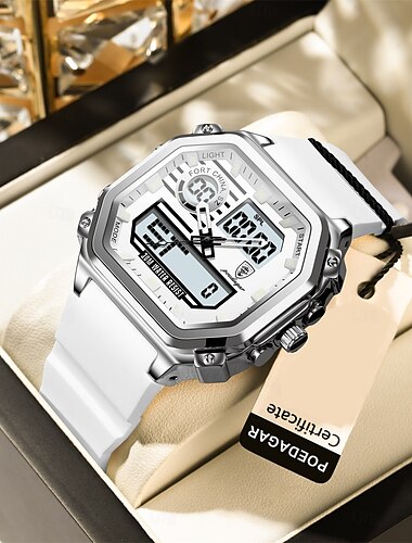  Montre de sport numérique pour homme, étanche, écran LED carré, double fuseau horaire, semaine et date, bracelet en silicone, montre-bracelet décontractée