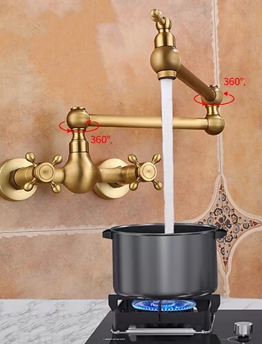  Grifería de Cocina - Sola manija Dos Agujeros Galvanizado Llenadora de macetas Conjunto Central Retro Antiguo Kitchen Taps