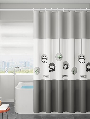  PEVA Shower Curtain Bath Curtain Extra Long 240cm Waterproof Mildew Proof Animal Panda Pattern, Including Hooks