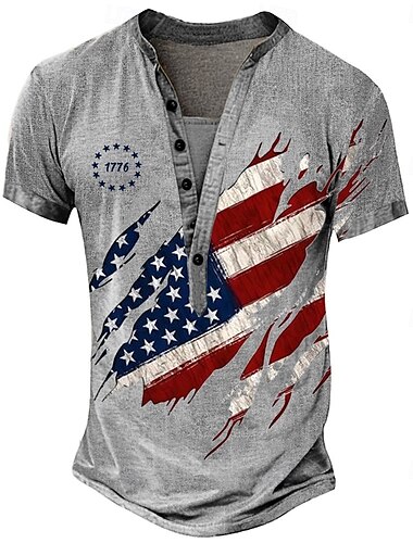  Herren Amerikanische US-Flagge Sternenbanner T Shirt Henley Hemd T-Shirt Kurzarm Designer Basic Klassisch Outdoor Lässig Täglich Sommer Hellblau Khaki Grau Henley Henley T-Shirt
