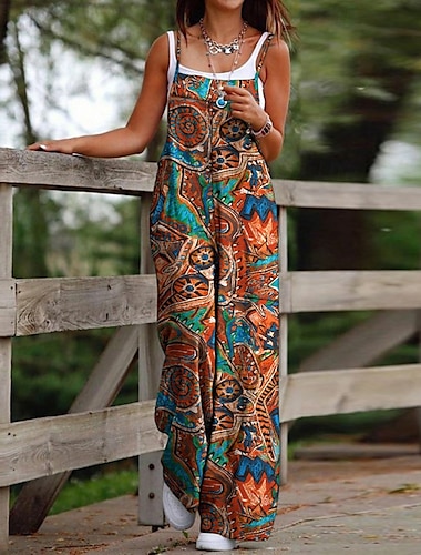  Femmes Normal Combinaison Occasionnel Fleuri Sans manches Col en U Imprimé Rue Fête Coupe régulière Rouge Bleu Kaki Été