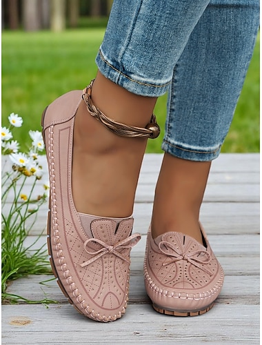  mockasin loafers för kvinnor – mjuka skor med rosettdetalj och strassdesign, perfekt för avslappnad komfort och vår/sommarpromenader