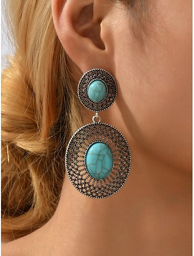 Pendientes colgantes de turquesa bohemios para mujer: joyas vintage de estilo occidental con detalles de plumas y cuentas para fiestas, festivales y ropa informal.