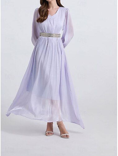  A-Linie Brautmutterkleid Elegant V Ausschnitt Bodenlang Chiffon Langarm mit Falten Quaste 2025