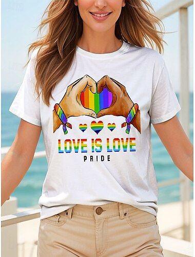  LGBT Parade de la fierté T-shirt femme cœur amour graphique vintage élégant classique à manches courtes col rond haut régulier impression quotidienne week-end noir blanc jaune rose rouge été printemps