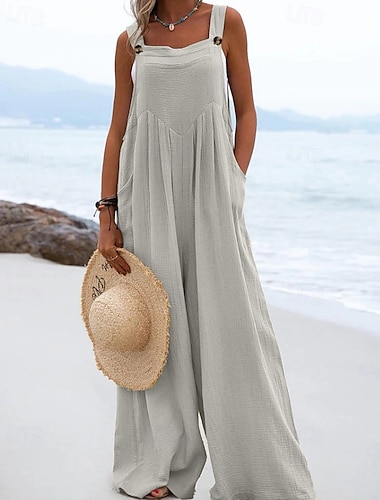 dames normale jumpsuit tuinbroek streetwear effen kleur mouwloos u-hals zak street daily regular fit zwart geel roze zomer