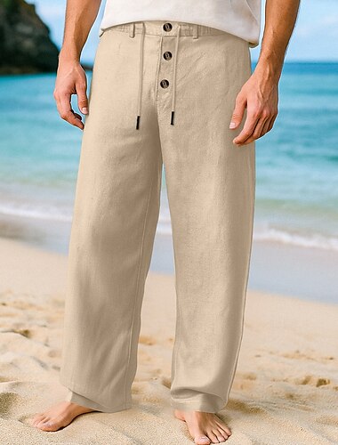 Herren Leinenhosen Hose Sommerhose Baggy-Hosen Gaze-Hosen Kordelzug Elastischer Bund Gerader Schnitt Einfach Komfort Atmungsaktiv Knielang Outdoor Täglich Ferien Urlaub Mode Schwarz Weiß
