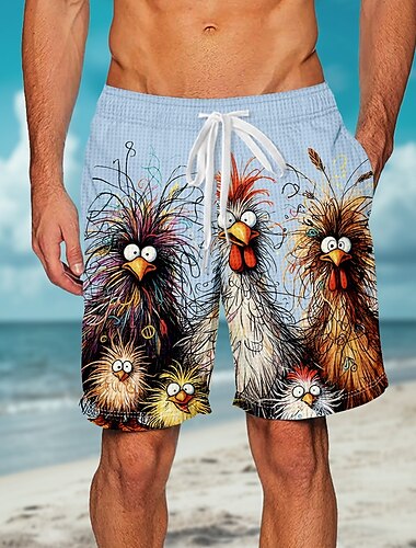  Herren Tiermotiv Küken Lustig Waffel-Shorts Sweat-Shorts Freizeitshorts Mittlere Taille Modisch lässig Urlaub Joggen Trainieren Elastischer Kordelzug in der Taille Shorts mit Taschen Designer