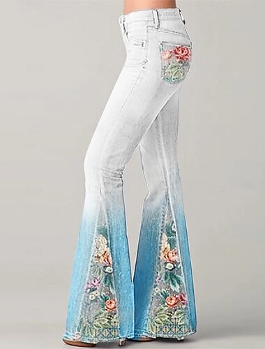  Retro Vintage Boho 1970er Schlaghosen Hippie Mittlere Hüfthöhe Blumen Damen Halloween Karneval Urlaub Musikfestival Festival Erwachsene Hose