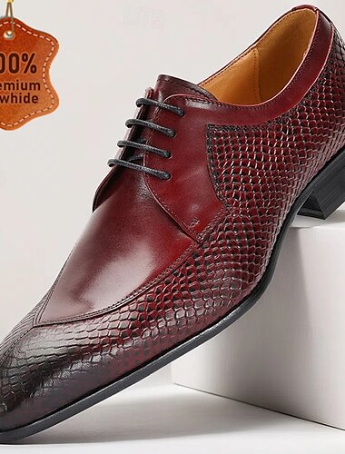  sapatos masculinos premium de couro de crocodilo bordô com cadarço e detalhes refinados para eventos black-tie e festas noturnas