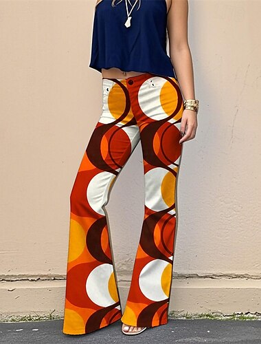  Retro Vintage 1970er Groovy Schlaghosen Schlag-Leggings Hippie Disco Hohe Taille Geometrisch Psychedelisch Damen Halloween Karneval Urlaub Musikfestival Festival Erwachsene Hose