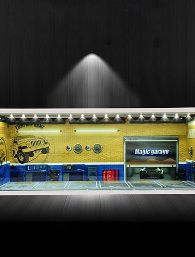  1:64 model auto vitrine diecast diorama garage, gesimuleerde parkeerplaats model miniatuur scène parkeerplaats pvc montage met licht parkeerplaats model display frame speelgoed display box