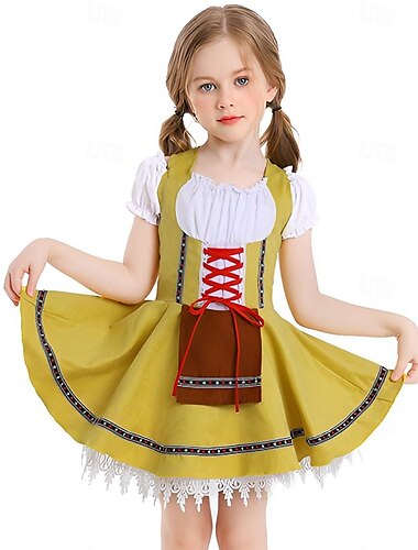  Oktoberfestbier Kostüm Kleid Dirndl Dienstmädchen Bayerisch München Wiesn Mädchen Karneval Bier Festival Stoff im traditionellen Stil
