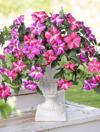  1 mazzo di fiori artificiali per esterni, finti fiori di ipomea primaverili, fiori di seta veri per fioriere da esterno, resistenti ai raggi UV, fiori finti per casa, giardino, balcone, cortile,