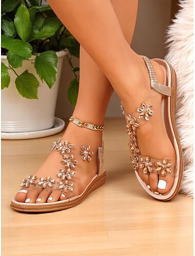  Dames sandalen met bloemenprint en strass - comfortabele casual zomerschoenen met T-band voor dagelijks gebruik en romantische dates overdag