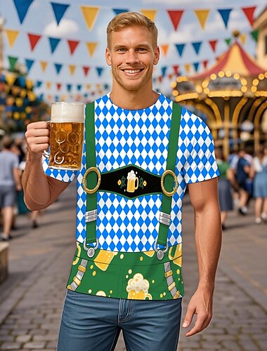  Oktoberfest Lederhosen-Print T-Shirt Bayerisch München Deutsch Grafik Für Herren Erwachsene Karneval Oktoberfestbier 3D-Druck Party