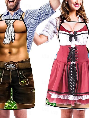  2-delat oktoberfestförkläde för par, tysk dirndl med justerbara knytlinor, matlagning, trädgårdsskötsel, grillning, bakning, roliga kostymer, München, Wiesn, halloween, karneval