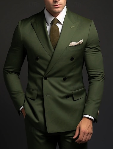 Trajes para Hombre Trajes de Negocios Trajes de Regreso a Casa Morado Uva Verde Ejército Formal de Color Sólido Ajuste Estándar 2 Piezas De Doble Botón Seis Botones