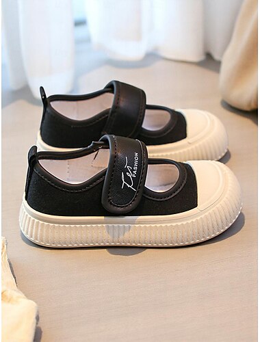 Schwarze Mary-Jane-Schulschuhe aus Canvas für Mädchen mit Gummisohle – strapazierfähige Sneaker mit Klettverschluss für den Schulanfang