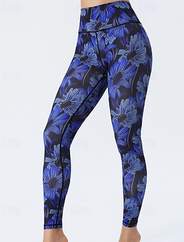  Damen Stoffhosen Leggings Mode Streetwear Volle Länge Natürliche Taille Blumen Druck Bequem Außenbereich Outdoor Athleisure Pfauenblau Marineblau Hellhimmelblau Wasserblau Sommer Normale Passform