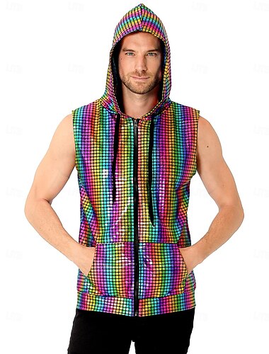  Retro vintage Jaren '80 Raaskallen Mouwloze hoodie Schijf Ritssluiting Raster / Plaid Voor heren Halloween Carnaval muziekfestival Prideparade Homoclub Volwassenen Ves Alle seizoenen
