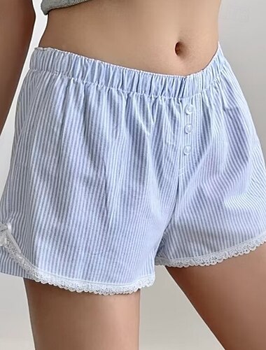  Shorts pour femmes Chinos Vacances Mode Streetwear Court Taille haute Rayure Ceinture élastique Imprimé Confortable Doux Confortable Micro-extensible Extérieur Rue Bleu Été Coupe régulière