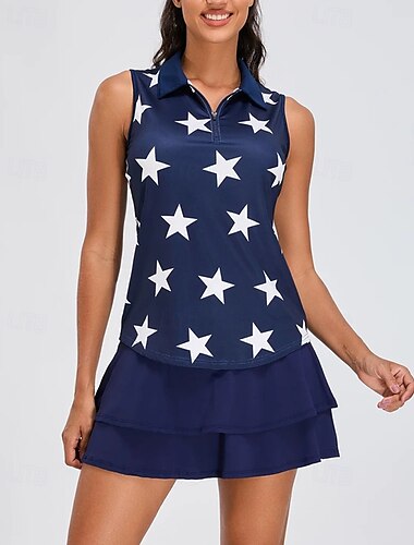  US Open Per donna Maglia da tennis Senza Maniche Stampato UPF50+ Asciugatura Rapida Tennis Golf Esercizio all'Aperto Collo con zip Stelle Maglietta Top Blu marino Abbigliamento da tennis