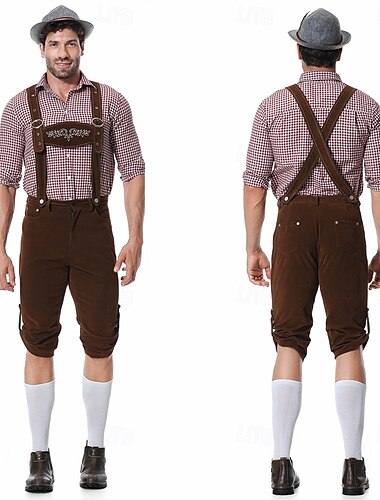  Oktoberfestbier Kostüm Lederhosen Hemd Alpenhut Bayerisch München Wiesn Herren Karneval Bier Festival Stoff im traditionellen Stil